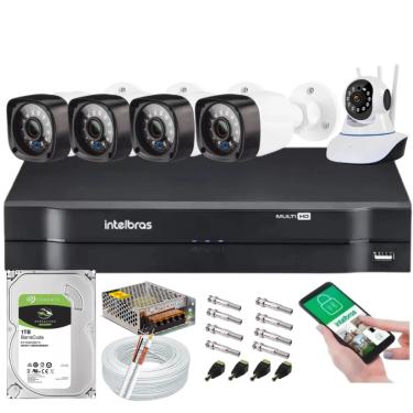 Imagem de Kit Dvr Intelbras 4 Canais H.265 1tb 4 Câmeras Hd 20 Metros+1 Câmeras IP c/Audio