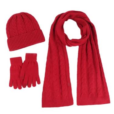 Imagem de Conjunto de 3 peças de gorro de inverno para mulheres e homens, conjunto de cachecóis de caxemira com forro de lã espessa, vermelho, tamanho único