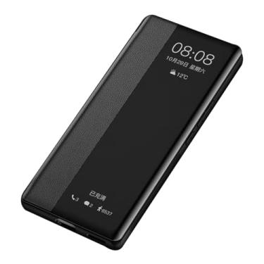 Imagem de POYUFRG Capa flip para Honor Magic 8 Pro/Magic 8, capa de couro transparente para janela de visualização com função de suporte, capa fina para telefone comercial, preta, 8 Pro