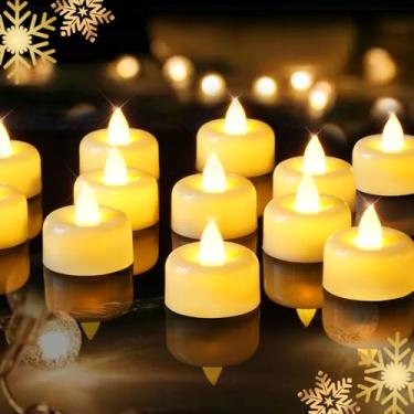 Imagem de 5plots Velas sem chamas operadas por bateria, pacote com 100 velas de LED de longa duração, velas votivas realistas em celebração branca quente para decoração de casa, festa de Natal, decoração de