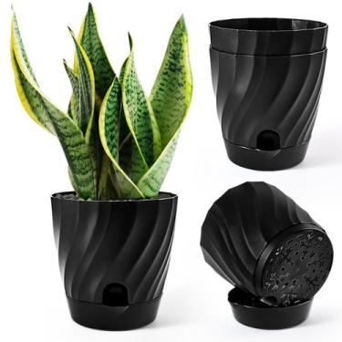 Imagem de Vaso de plantas Etvski de plástico autoirrigável de 15 cm, pacote com 