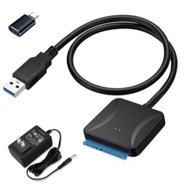 Imagem de FRIGRAF Cabo SATA para USB 3.0 de alta velocidade, adaptador SATA para USB para SSD e HDD de 6 cm, cabo Sata 2 em 1 Tipo-C/Tipo-A (USB para HDD SSD 2,5 3,5 com alimentação)