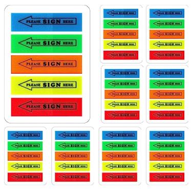 Imagem de 1000 peças de tabelas de sinal e data, assinar aqui, adesivos assinar aqui, notas adesivas reutilizáveis fluorescentes coloridas setas, bandeiras adesivas para escritório, escola, caderno (5 cores)