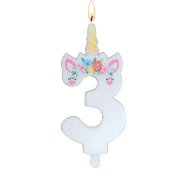 Imagem de Vela de aniversário de unicórnio – Vela de aniversário número 3, decorações de aniversário de unicórnio para meninas, velas para topo de bolo, decoração de festa