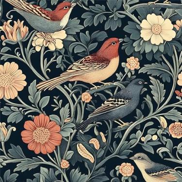 Imagem de REDAMANCY William Morris Ink Vintage Laranja Vermelho Pássaro Florais Descasque e Cole Papel de Parede Papel de Parede Vintage Papel de Parede Fácil de Descolar para Mesa de Cabeceira Gaveta Gabinete