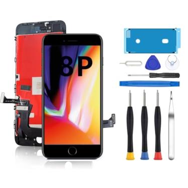 Imagem de Yuntunele Substituição de tela para iPhone 8 Plus 14.0 cm LCD digitalizador touch screen LCD conjunto de moldura de tela de substituição com ferramentas de reparo (preto)