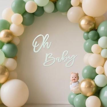 Imagem de Placa Oh Baby para pano de fundo – Placa reutilizável de espuma com glitter branco para chá de bebê, menino, menina, faixa de festa, balão e arco, decoração fotográfica (branco geladeira)
