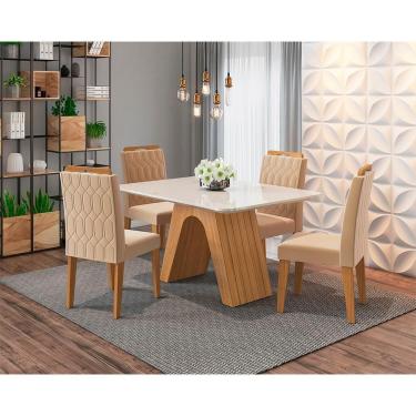 Imagem de Conjunto De Mesa Clara 130 Cm Com 4 Cadeiras Paola Cimol Nature/ Nature/offwhite/nude