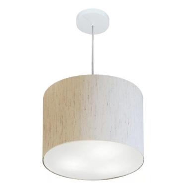 Imagem de Lustre Pendente Cilíndrico Vivare Md-4216 Cúpula Em Tecido 40x30cm - Bivolt Linho Bege 127/220v