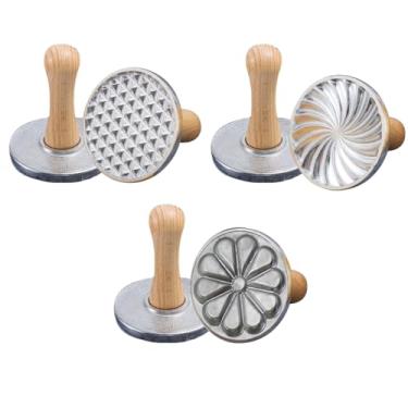 Imagem de Carimbos de biscoito, 3 peças de molde de prensa de biscoito de metal com cabo de madeira para bolos de pão faça você mesmo