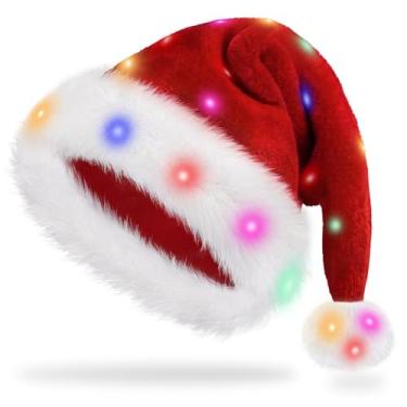 Imagem de Christmas Hat Light Up Velvet Red Santa Hat. Unique And Fun luminescence Santa Hat.Santa Hat Adult for Women Mens Holiday Party