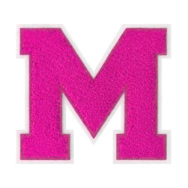 Imagem de 1 peça de patch de letra de chenille rosa de 11,4 cm com borda branca – Remendos do alfabeto para roupas, jaquetas, mochilas, chapéus para decoração personalizada, nome personalizado e artesanato. (M)