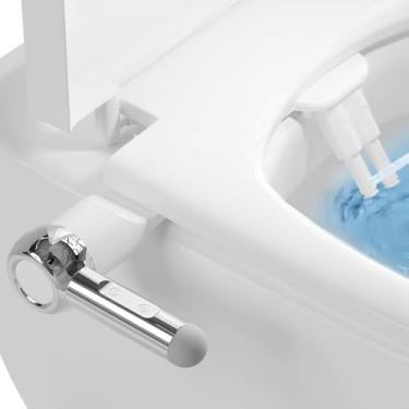 Imagem de Assento sanitário de bidê ultrafino, fácil instalação, lavagem posterior e feminina (bocais duplos retráteis), acessório de pulverizador de vaso sanitário RV não elétrico para bidê com 2 controles de