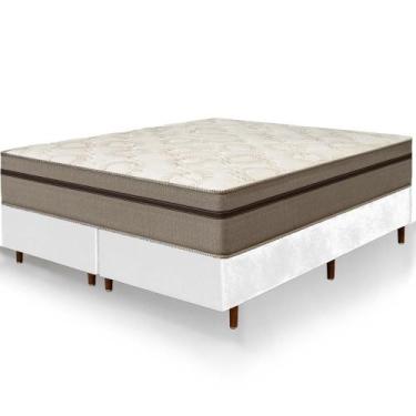 Imagem de Cama Box Queen Size Branca Colchão Bariloche Tabaco Molas Ensacadas On