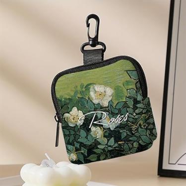 Imagem de Porta-chaves mini porta-moedas, bolsa multifuncional para chaves, moedas, fone de ouvido, batom, porta-cartões, organizador de cabos de dados, bolsa com zíper, acessórios para bolsa botânica rosa