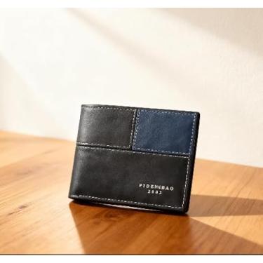 Imagem de Carteira moderna para homens, carteira dobrável fina e portátil com design de bloqueio de cor, bolsa masculina prática com 2 compartimentos para dinheiro, 1 bolso com zíper para uso diário, Preto