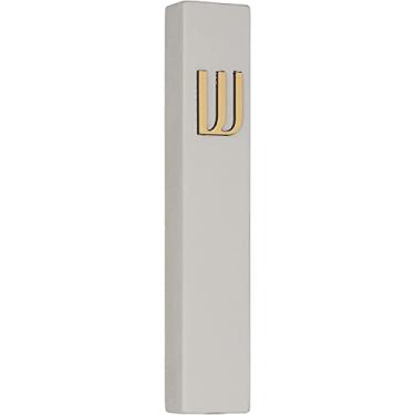 Imagem de A&S Mezuzot Capa Mezuzá de concreto moderna com pergaminho, fácil de remover e colar mezuza (cinza + canela gravada, 28 cm)