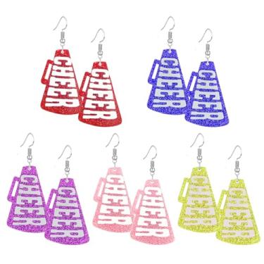 Imagem de RLHRNDE Conjunto de brincos de megafone com glitter CHEER para mulheres, feitos à mão, resina, rugby, futebol, dia de jogo, joias, presentes para equipes de torcida, treinadores, Medium, Acrílico, Sem