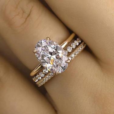 Imagem de Conjunto de alianças de casamento femininas de zircônia cúbica oval de 3 peças, 6, Latão, Zircônia cúbica