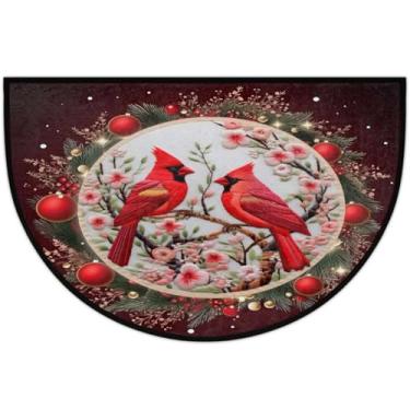 Imagem de Tapete de porta meio redondo, vermelho, cardal, antiderrapante, absorvente, semicírculo, tapetes laváveis, meia lua, tapetes para ambientes internos, pátio, cozinha, banheiro, entrada, lareira