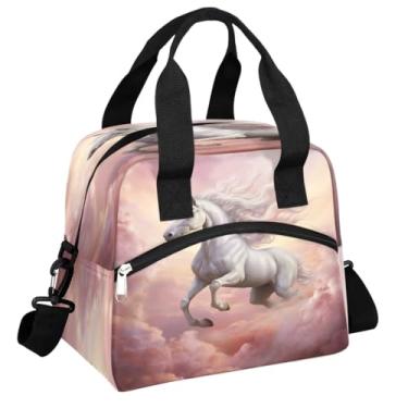 Imagem de hongjinglin Lancheira isolada para mulheres, homens, adultos, reutilizável, impermeável, à prova de vazamento, animal, unicórnio, nuvem, rosa, grande, refrigeradora, lancheira, bolsas, bolsa de