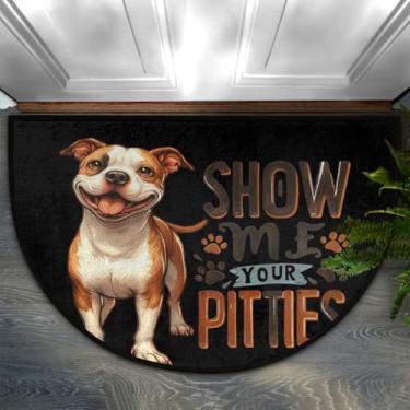 Imagem de Tapete de porta meio redondo, cachorro, sorrindo, antiderrapante, absorvente, semicírculo, laváveis, tapetes de meia lua, para ambientes internos e externos, pátio, cozinha, banheiro, entrada, lareira