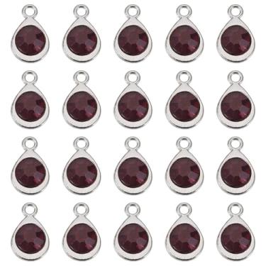 Imagem de Spritewelry Berloques de pedra do mês de nascimento de vidro, pingentes redondos de cristal de strass, pingentes de pedra de nascimento de cristal para fabricação de joias, colar, brinco, Metal não