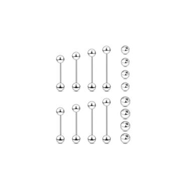 Imagem de Beautidots 16 peças 14G 16G anéis de língua anel de mamilo de aço inoxidável halteres retos barra longa prata preto ouro ponte piercings para mulheres homens 12 mm 14 mm 16 mm 18 mm comprimento bola