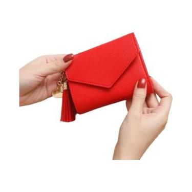 Imagem de Carteira Feminina De Couro PU Com Franjas E Fecho, Bolsa Pequena Moder