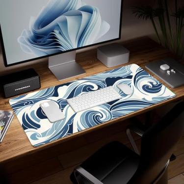 Imagem de Tapete de mesa de flor de couro, mouse pad de arte colorida grande teclado de computador mousepad para jogos à prova d'água protetor e capa de mesa, tapete de mouse decorativo de couro PU para laptop
