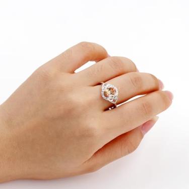 Imagem de Anel de halo de zircônia cúbica oval para mulheres azul vermelho laranja anel elegante para mãe, noiva, amiga, aniversário, casamento, uso diário, joias YC6494, Latão Zircônia cúbica, Sem pedra