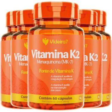 Imagem de Kit com 5 vitamina k2 menaquinona mk-7 1 cápsula ao dia 100% idr total