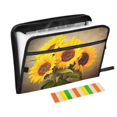 Imagem de Wassud Quatro Girassóis Dourados Acordeão Arquivo Organizador Letra A4 Pasta de Arquivo de Papel Organizador de Documentos com Etiquetas Pasta de Arquivo Expansível 13 Bolsos
