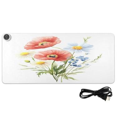 Imagem de Burbuja Buquê floral aquecido para mesa tapete de mouse quente, 3 níveis de aquecimento e desligamento automático de 3 horas, tapete de teclado de mesa aquecido antiderrapante para presente de inverno