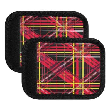 Imagem de Qilmy Embalagem com 4 identificadores de bagagem xadrez búfalo elegante para alça confortável para carrinho de bebê, mala de viagem, acessórios de viagem de avião1443