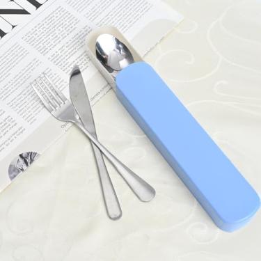 Imagem de Conjunto de talheres de viagem tipo gaveta, durável, fácil de levar, caixa de talheres vem com garfo e colher de faca