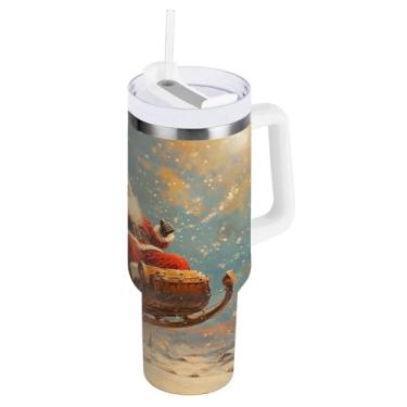 Imagem de Burbuja Copos isolados de Natal Papai Noel no trenó 1,134 g com alça e tampa de palha, caneca de viagem de aço inoxidável de parede dupla à prova de vazamento, livre de BPA, presente para mamãe papai