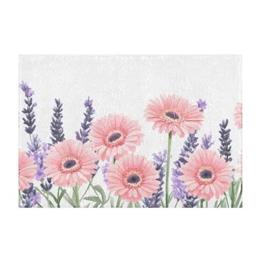 Imagem de Burbuja Tapete de banheiro Daisies Lavanda, tapete de banheiro absorvente extra macio com suporte antiderrapante para banheiro, banheira de chuveiro, 40,6 x 61 cm