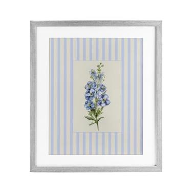 Imagem de Stupell Industries Impressão emoldurada cinza Larkspur listrada azul sob vidro, design de Lisa Wehmeyer, 40,6 x 33,5 cm