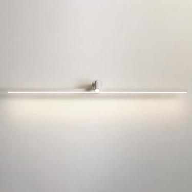Imagem de Luminária de parede linear de metal com abajur de cabeceira, iluminação de parede para espelho de penteadeira, luminárias de parede com faixa branca para banheiro.