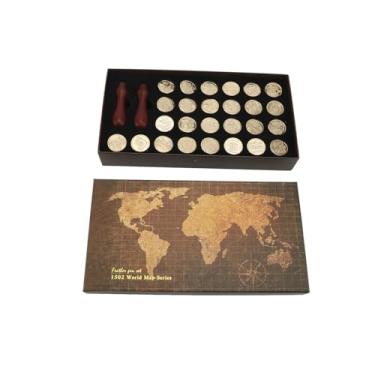 Imagem de Aramox 26 PCS Cabeças de Carimbo de Alfabeto Cabeça de Estampagem retrô, Alças de Madeira, Letras de Cobre, Selos para Cartões de Envelope de Artesanato, Kit de Selo de Cera Europeu de