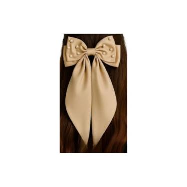 Imagem de Grampo De Cabelo Grande E Elegante Com Um Luxuoso LaçO De Fita De Cetim(Bege com Perolas)