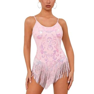 Imagem de IMEKIS Body feminino com franjas brilhantes estrelas para concerto, rave, festivais de música, Halloween, cosplay, fantasias alienígenas, Rosa claro floral, PP