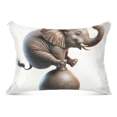 Imagem de Linda fronha felpuda de elefante com zíper padrão queen size fronha fofa para sofá de cama de casa, tamanho king, 50,8 cm x 101,6 cm