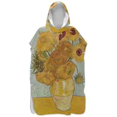 Imagem de Joisal Poncho de surfe para adulto trocador de roupa de praia com capuz toalha de natação girassóis leves arte impressionista ponchos adultos para mulheres