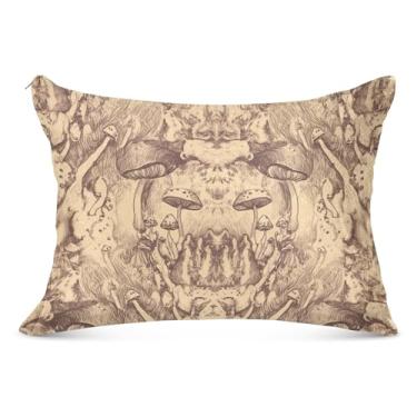 Imagem de Capas de travesseiro vintage de flanela com estampa de cogumelo marrom decorativo para travesseiro padrão queen king cores decoração de almofadas de cama, tamanho king, 50,8 cm x 101,6 cm