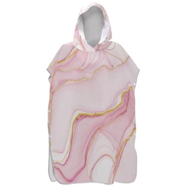 Imagem de Joisal Roupão para adultos, poncho de surfe, com capuz, toalha de praia, impressão, absorvente, poncho masculino com capuz, abstrato, rosa, dourado, branco