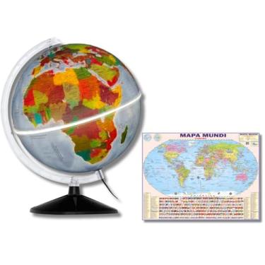 Imagem de GLOBO TERRESTRE FÍSICO POLÍTICO LUMINOSO BASE PRETA 30CM + MAPA MUNDI