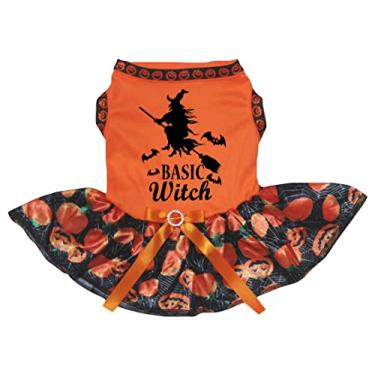 Imagem de Petitebella Vestido básico para cachorro de bruxa (laranja/abóbora teia de aranha, 3GG)