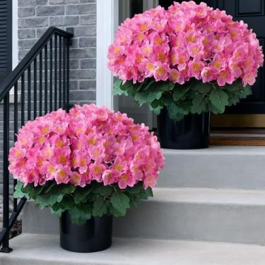 Imagem de Juxdp 2 conjuntos de árvores de bola de topiária de camélia artificial – vasos de flores falsas, arbustos em vasos de camélia sintética resistentes a UV para porta da frente, fazenda, varanda, jardim